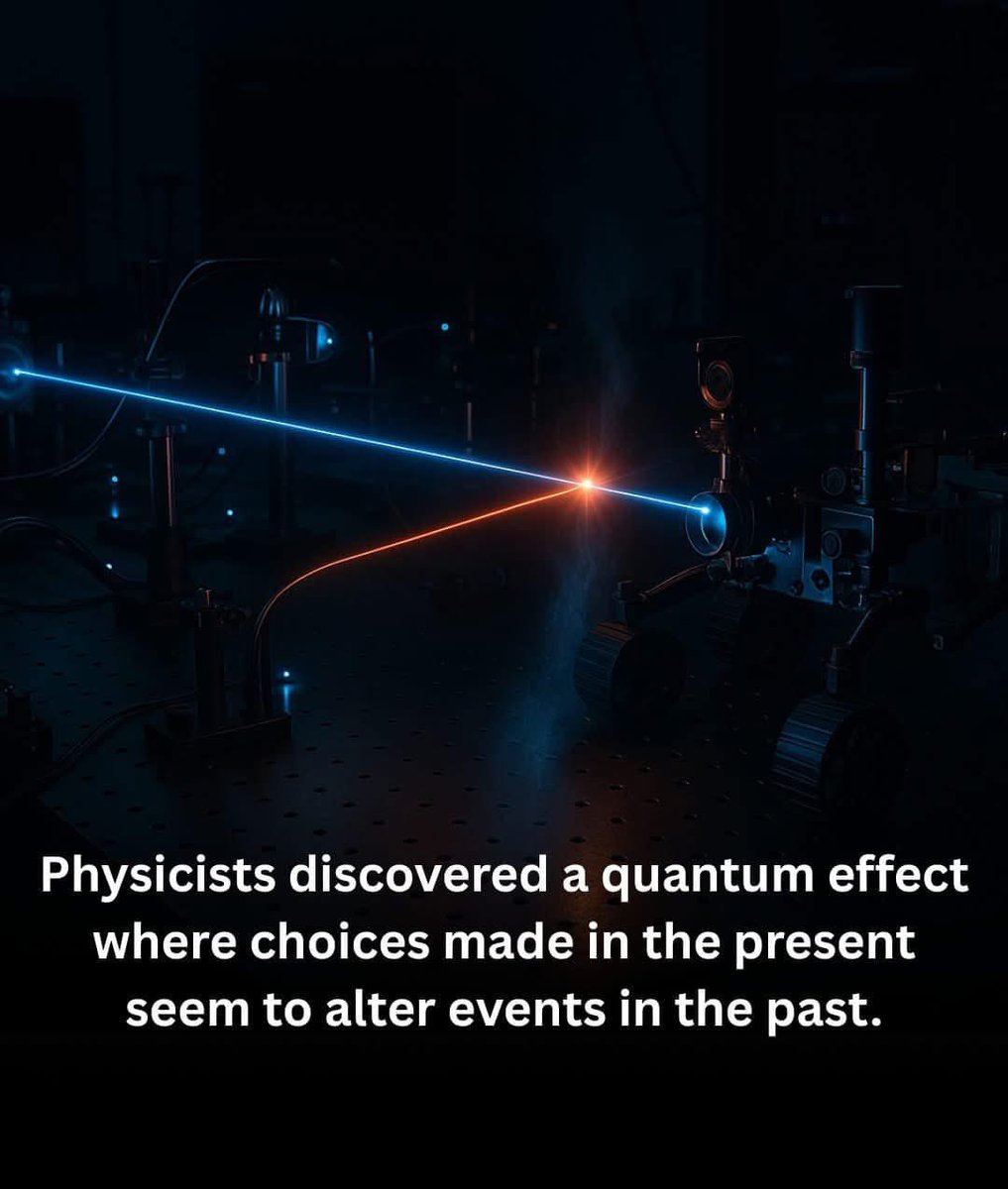 3Enlightenment6's tweet photo. In a quiet lab in Vienna, a group of physicists ran an experiment in 2012 that should have been impossible. They fired two entangled photons — particles of light linked across space — into a carefully built quantum setup. One photon was measured immediately. The other was delayed using a long optical fiber. But when they compared the results, something strange happened: the outcome of the first photon’s measurement appeared to be influenced by the second, which hadn’t been measured yet. Somehow, the future was affecting the past.

This baffling phenomenon was later confirmed in several experiments around the world. It’s now known as the Delayed Choice Quantum Eraser — a mind-bending concept where the act of observing a particle can seemingly reach back in time to change what happened before the observation. To be clear: no one is sending messages into the past. But what we are seeing suggests time, at the quantum level, doesn’t behave like the linear arrow we experience in daily life.

In classical physics, cause always precedes effect. But in quantum mechanics, particles don’t seem to care. If a photon is given the “choice” to behave like a particle or a wave, its behavior isn’t fixed until it’s measured — and incredibly, the way we choose to measure it can retroactively determine how it acted before the measurement. This isn’t just theory anymore. It's been observed in peer-reviewed lab setups using ultra-sensitive detectors and state-of-the-art photon sources.

One version of the experiment split a photon into two entangled twins. One traveled to a detector where it was measured directly. The other passed through a system where scientists could either preserve or erase which-path information — after the first photon had already been detected. The eerie result: the earlier measurement lined up with the later choice, as if the particle somehow “knew” what its partner would encounter.

This shakes the foundation of causality. While no information can travel faster than light — meaning no violation of relativity — the implication is deeper: at the quantum level, reality isn’t determined until it’s observed, and sometimes, observation in the present seems to sculpt the past.

Some physicists think this hints at a universe that’s fundamentally interconnected across space and time. Others wonder whether time itself might be an emergent illusion — something that appears orderly only when observed at scale. Either way, the more we look into quantum mechanics, the more reality stops behaving like reality.

And if the past can be changed by the present… what else might be possible?

Day by day, science is proving the karmic links that stretch across past and future and into alternate timelines and dimensions is real based on quantum entanglement.