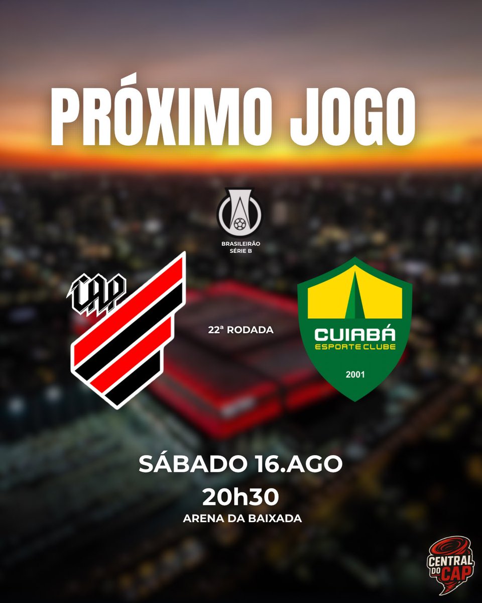 CentraldoCapz's tweet photo. No próximo sábado o Athletico recebe o Cuiabá na Arena da Baixada, partida válida pela 22ª rodada do BrasileirãoB!

Qual a expectativa para esse jogo? 

#Athletico #BrasileirãoSérieB #CAPxCUI https://t.co/cDEAwNpzUI