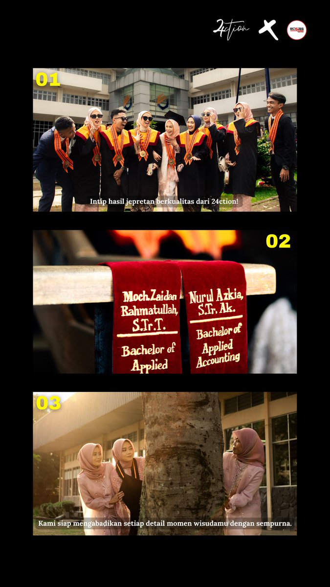 24Ction's tweet photo. Ngerasa foto wisuda cuma gitu-gitu aja? No way! Bareng 24ction, foto wisudamu bakal jadi next level! Dibuat dengan sepenuh hati, hasilnya dijamin bikin kamu senyum-senyum sendiri.

Ada promo khusus juga buat kalian yang booking sekarang. Kuy, jangan sampai kehabisan slot!🤩 https://t.co/GmPiOBXaPZ