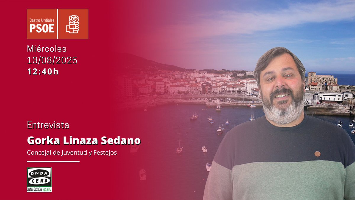 ‼▶ Hoy miércoles, 13 de agosto, a partir de las 12:40h, Gorka Linaza Sedano, Concejal de Juventud y Festejos del Ayuntamiento de Castro-Urdiales estará en los 🎙 de Onda Cero Castro-Urdiales 100.8 FM