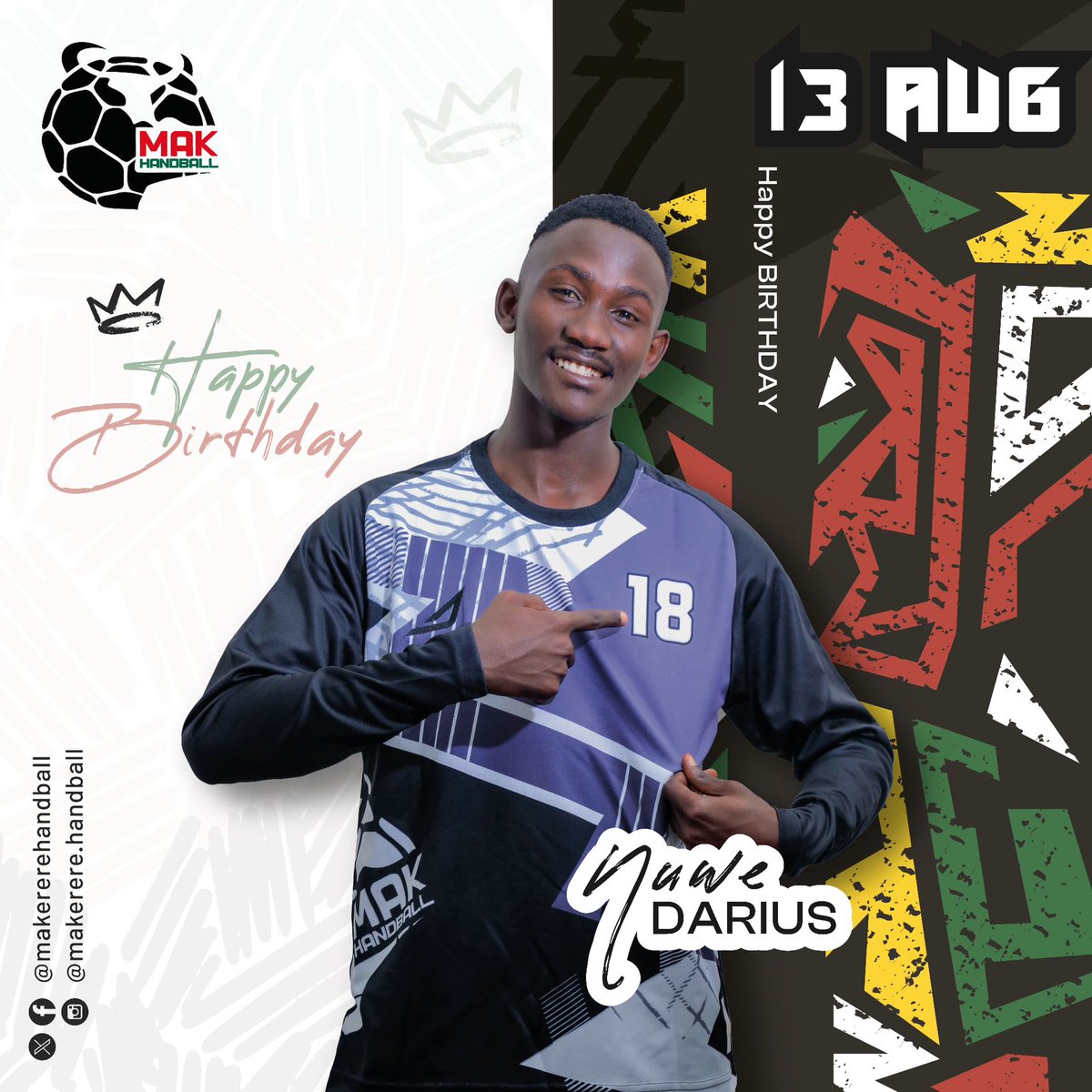 makererehandbal's tweet photo. Happy Birthday to the wall that no ball passes!๐Darius ๐ชญโบ๏ธ๐
Wishing you,our star #MAKhandball goalkeeper,a year as strong as ur saves,as bright as ur smiles,n as unstoppable as your spirit on the court. May this year bring u more wins,more joy,n endless reasons to celebrate.๐คพ๐ฟโโ๏ธ https://t.co/9gijwxy4hI