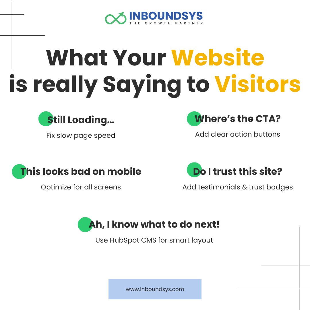 inboundsys's tweet image. Is your website sending the wrong signals? 🤔
Here’s what visitors are REALLY thinking — and how you can fix it fast!
Speed up, simplify, and build trust with a smart HubSpot CMS design. Your visitors will thank you! 🚀
#WebsiteTips #HubSpotCMS #WebDesign #Inboundsys