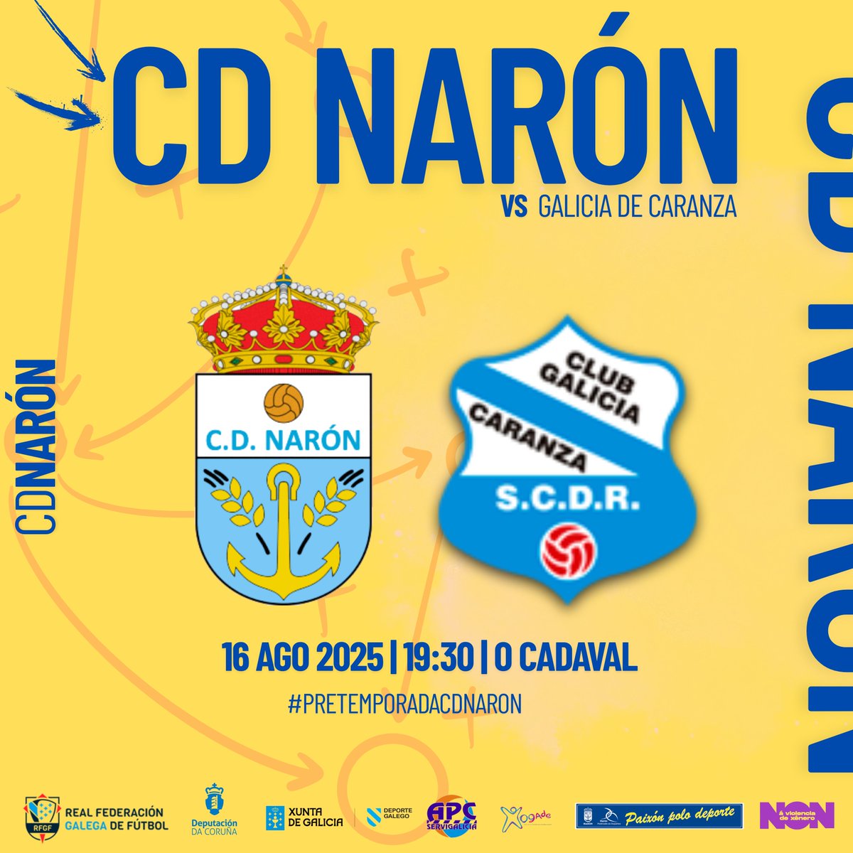 📈Primeiro amigable da #PretemporadaCDNaron 

📅Sábado 16 de Agosto

🆚Galicia de Caranza

⏰19:30

🏟️#OCadaval 

#CDNaron