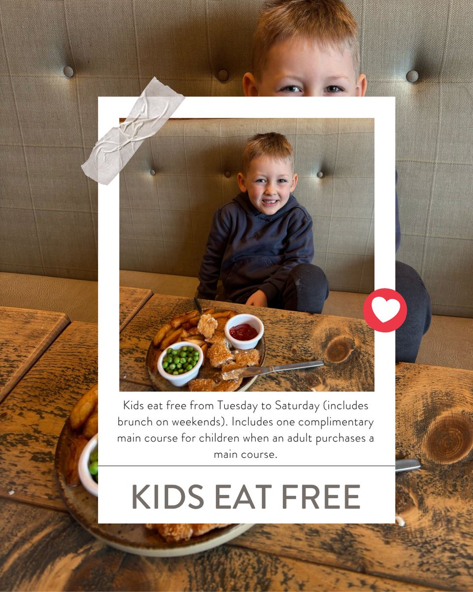 Kids eat free - all day, Tuesday to Saturday!

Get one complimentary kids' main course with every adult main purchased. 

#hinnies #whitleybay #kidseatfree #summerholidays