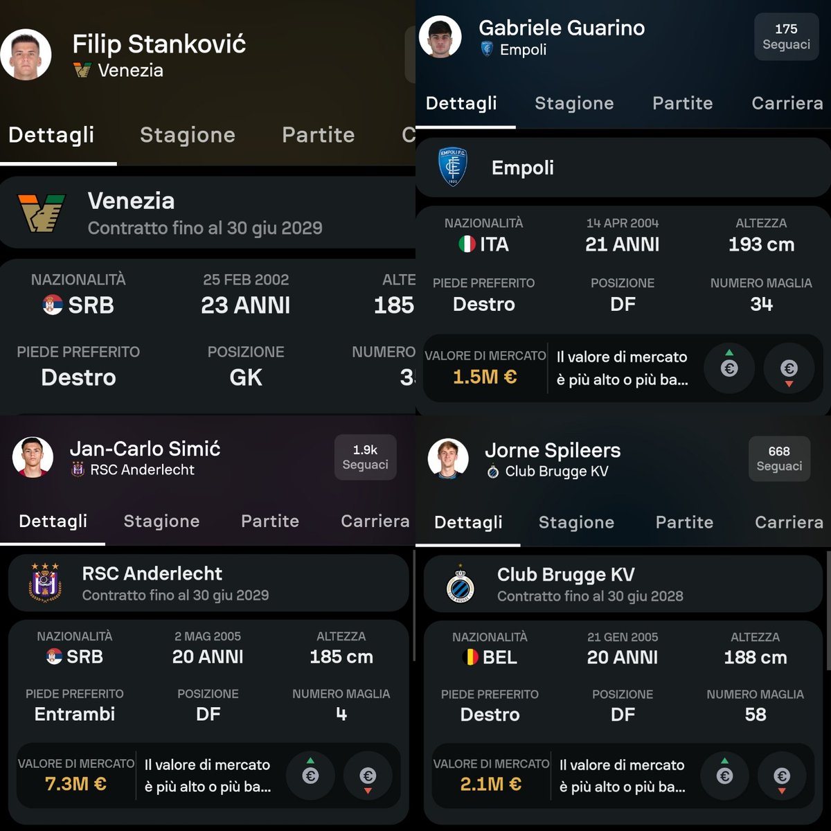 fabio4332's tweet photo. Alcuni giovani interessati che potrebbero essere utili al #Parmacalcio @1913parmacalcio @DiMarzio #stankovic #Guarino #simic #spileers #Calciomercato https://t.co/3e5zc5xNG6