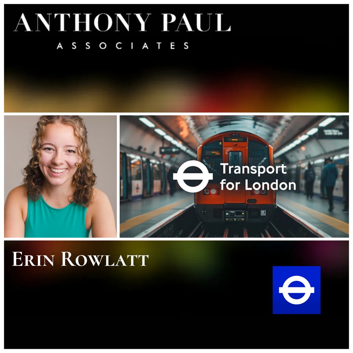 APAagent's tweet photo. 2025 GSA graduate ERIN ROWLATT is on set filming a commercial for TFL today.
#AnthonyPaulAssociates #APA #TEAMAPA https://t.co/Uy4IsRLGTn