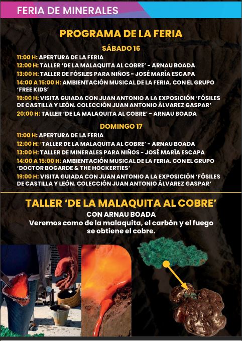 El próximo fin de semana disfruta de la V FERIA DE MINERALES, ROCAS Y FÓSILES DE CASTILLA Y LEÓN. Dos días para comprar e intercambiar, aprender con talleres y visitas guiadas y disfrutar de buena música y mejor ambiente. ! Te esperamos en el museo!