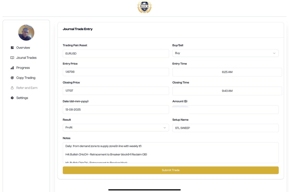 Block_Trader_'s tweet photo. Wins like this don’t happen by luck.
they’re built inside the Block Traders Platform
Massive Discipline,executing with precision, to journaling every detail and even getting funded
Block Traders platform isn’t just where you track trades, it’s where traders are made.
#ComingSoon https://t.co/Qu2MlmmMlQ