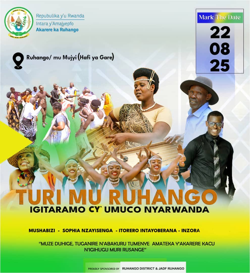 Jeanpaulusenga's tweet photo. Aha ntukwiye kuhabura! Ni mu gitaramo ndangamuco kiswe “TURI MU RUHANGO” kizabera mu mujyi wa Ruhango ⁦@RwandaYouthArts⁩ ⁦@RwandaLocalGov⁩ ⁦@RwandaSouth⁩ ⁦@jnabdallah⁩ ⁦@NgaboBrave⁩ https://t.co/BFnNRTuTL3