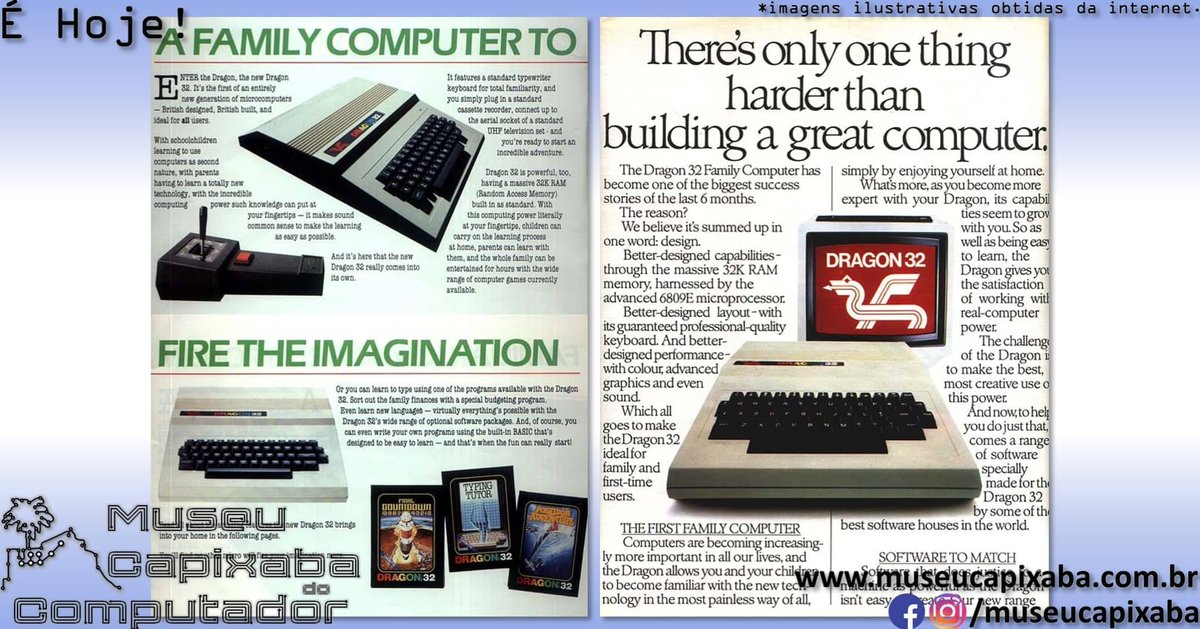 museucapixaba's tweet photo. É hoje! O microcomputador Dragon 32 de 1982.

+em https://t.co/2gV0pGYKbM

#MuseuCapixaba #mcc #éhoje #museu #tecnologia #retro #geek #OnThisDay #DragonDataLtd #Dragon32 #Dragon64 #MC6809E #Motorola #TRS80ColorComputer #CoCo #BBCMicro #Centronics #Commodore64 #ZXSpectrum https://t.co/65EimDJgRd