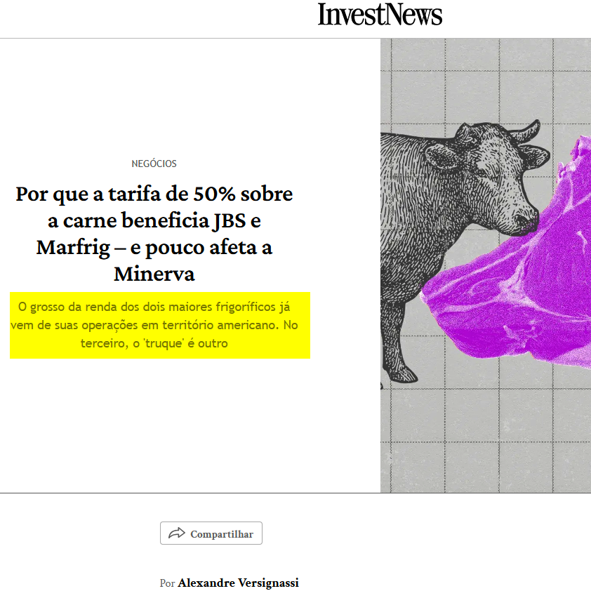 brumazzoni's tweet photo. #JBS #MARFRIG #MINERVA

Por que a tarifa de 50% sobre a carne beneficia JBS e Marfrig – e pouco afeta a Minerva

O grosso da renda dos dois maiores frigoríficos já vem de suas operações em território americano. No terceiro, o 'truque' é outro

Leitura Completa 🗞
https://t.co/juwekngeEl