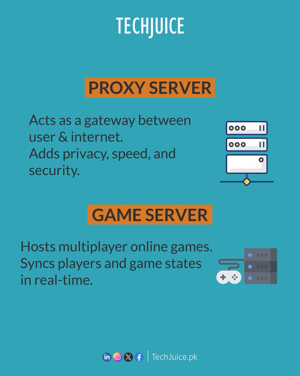 TechJuicePk's tweet image. Types of Servers:

Web Server, Mail Server, File Server, Database Server, Proxy Server, Game Server. 

Swipe to know what these servers do.

#Servers #IT #WebServer #MailServer #DatabaseServer #ProxyServer #GameServer #TechTalk