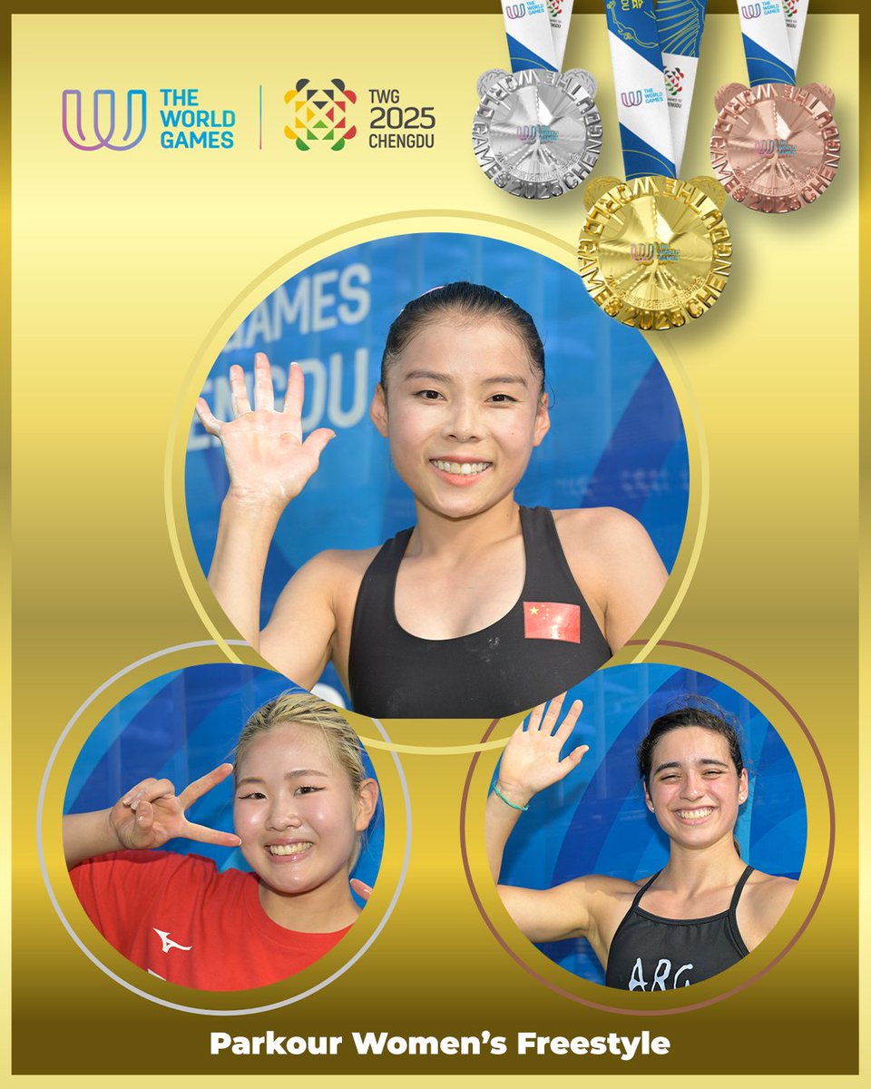 The standings in the Women's Freestyle final 👏

🥇 - Shang Chunsong 🇨🇳
🥈 - Nene Nagai 🇯🇵
🥉 - Sara Banchoff Tzancoff 🇦🇷

#TWG2025 #Parkour