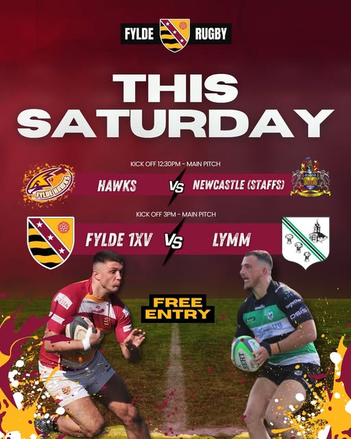 fylderugby's tweet image. The 2025/26 season kicks off THIS Saturday with our first pre-season friendlies, both on the main pitch! Sat 16th Aug
@FyldeHawks v @NewcastleRUFC at 12:30pm 
#Fylde 1st XV v @LymmRugbyClub at 3pm. 
FREE ENTRY 
See you this Saturday at The Woodlands.