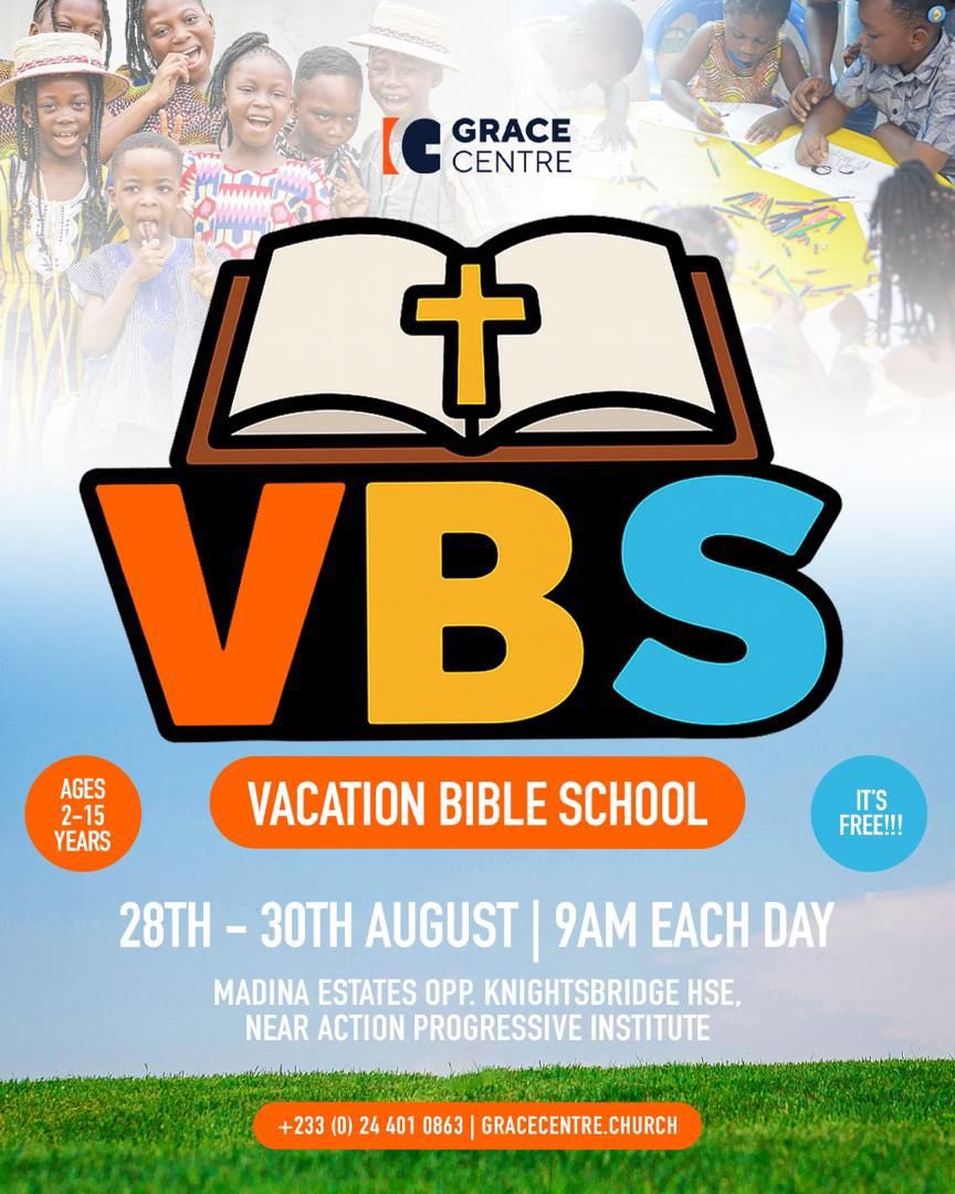 GraceCentreGH's tweet photo. Sending you a special invitation for our #VacationBibleSchool this year at #GraceCentre.

There’ll be many age-appropriate activities and lessons for participants between the ages of 2 and 15.

Invite other parents and children for a relaxing and rewarding time!

#APlaceToBelong https://t.co/xWJyXWTBHR