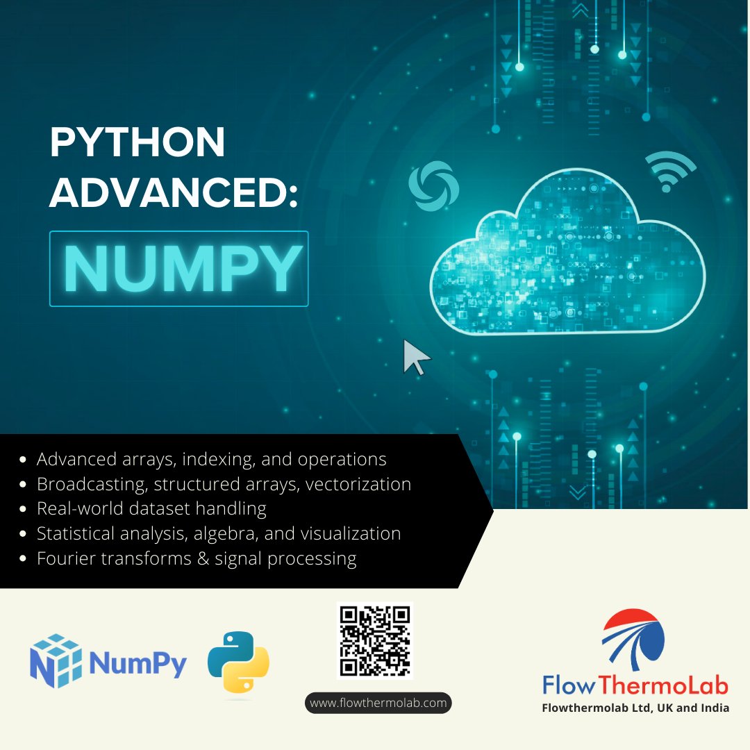 flowthermolab's tweet photo. New Course Release – Python Advanced: NumPy

The 2nd part of our Scientific Computing with Python series is here!

Unlock the power of NumPy – speed up your code, handle big data, and boost efficiency for CFD, engineering sims &amp; research https://t.co/BdhwtzNv8q