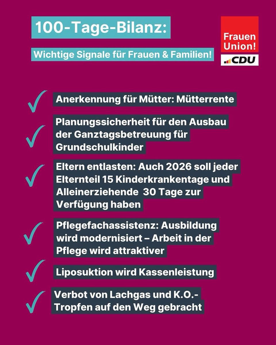 100-Tage-Bilanz der Bundesregierung: Wichtige Signale für Frauen &amp; Familien!