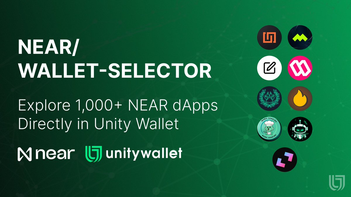 Unity Wallet (@unity_wallet) on Twitter photo 🚀 Thousands of <a href="/NEARProtocol/">NEAR Protocol</a> based dApps. One secure home.
🔓 NEAR Wallet Selector is now live in Unity Wallet
✨ Seamless access to the NEAR ecosystem — all from your self-custody wallet. 🚀 Thousands of <a href="/NEARProtocol/">NEAR Protocol</a> based dApps. One secure home.
🔓 NEAR Wallet Selector is now live in Unity Wallet
✨ Seamless access to the NEAR ecosystem — all from your self-custody wallet.
