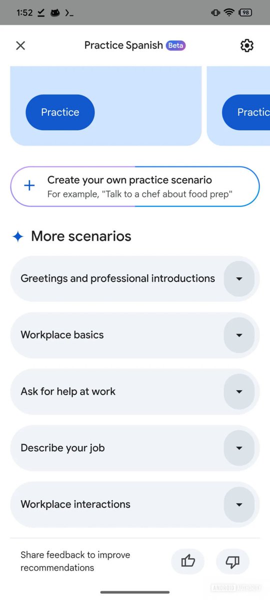 pixeluibygoogle's tweet image. Google is developing a "Practice" feature for Google Translate, which acts as a rival to Duolingo by offering language-learning lessons and tracking user progress.

Source: @AndroidAuth 

#GoogleTranslate