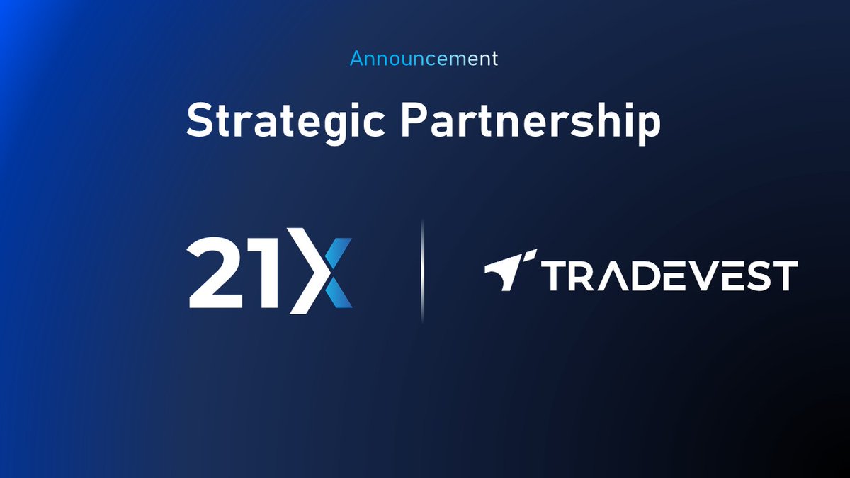🚨 Tradevest joins 21X as first market maker 🚨

We’re thrilled to welcome Tradevest as the first market maker on Europe’s fully regulated DLT-based Trading &amp; Settlement System.

This milestone boosts liquidity &amp; efficiency in the secondary market for tokenized financial