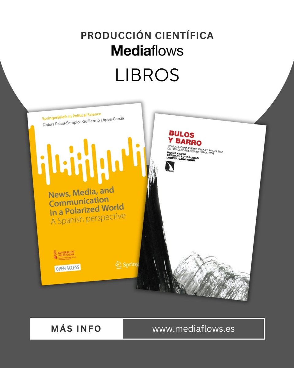 ☀️ Si estáis buscando lecturas para este #verano, os recomendamos dos #libros que integrantes de #MediaFlows han publicado recientemente:

📖 "News, Media, and Communication in a Polarized World": mediaflows.es/libros/news-me…

📖 "Bulos y barro": mediaflows.es/libros/bulos-y…