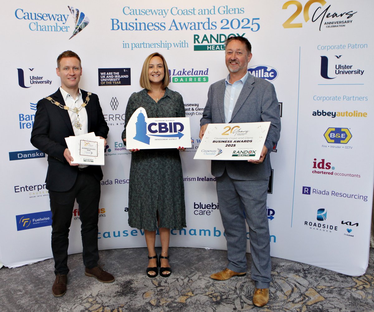 We are proud to see our Partner, Lisa Murchan, in her role as Director of Coleraine Business Improvement District, supporting the Causeway Chamber of Commerce Causeway Coast &amp; Glens Business Awards 2025 as sponsor of the Retailer of the Year award.