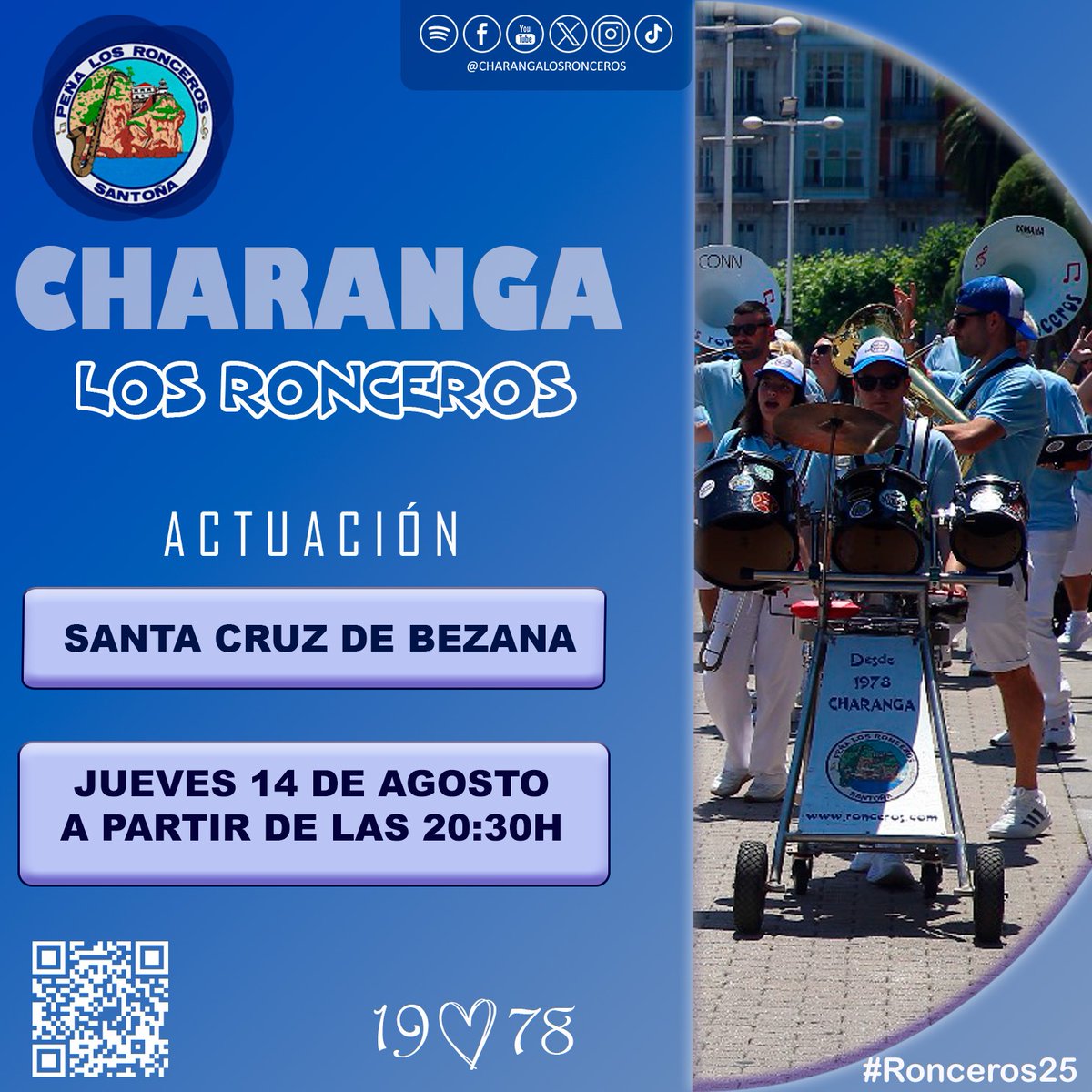 QUE NO PARE LA FIESTA🕺💃🎺🎷

Mañana jueves 14 de agosto nos vamos a #SantaCruzDeBezana. Allí nos vemos!! 🥁🥁🥁

🗓14 DE AGOSTO 
🕐A PARTIR DE LAS 20:30H
📍 SANTA CRUZ DE BEZANA🎉

Si tenéis ganas de fiesta, no os lo podéis perder.
Nosotros estamos preparados... y vosotros???