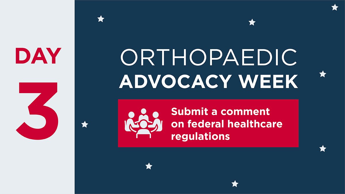 Day 3: Take a peek behind the scenes of the latest federal regulations shaping the future of #MSKCare. 

Before Orthopaedic Advocacy Week wraps up, learn how these rules impact orthopaedic surgeons and take a stand by signing a letter to CMS. #OrthoAdvocacyInAction

Add your
