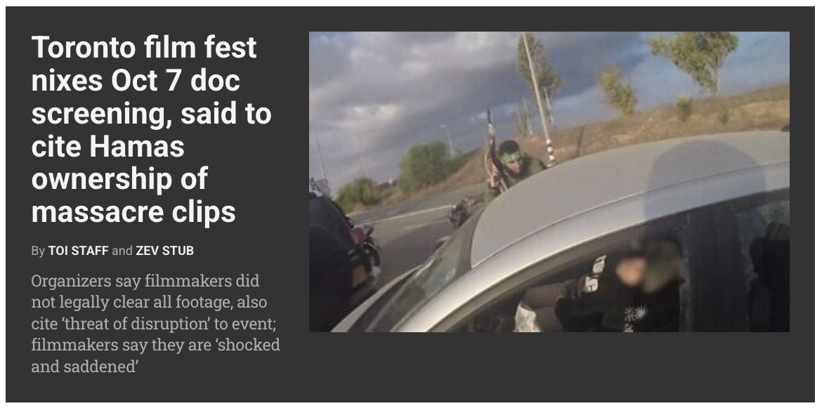 RIDICULOUS: The Toronto Film Festival is scrapping a doco about October 7 because the producers didn't ask Hamas' permission to use its footage of them slaughtering Israelis. You can't make this up.