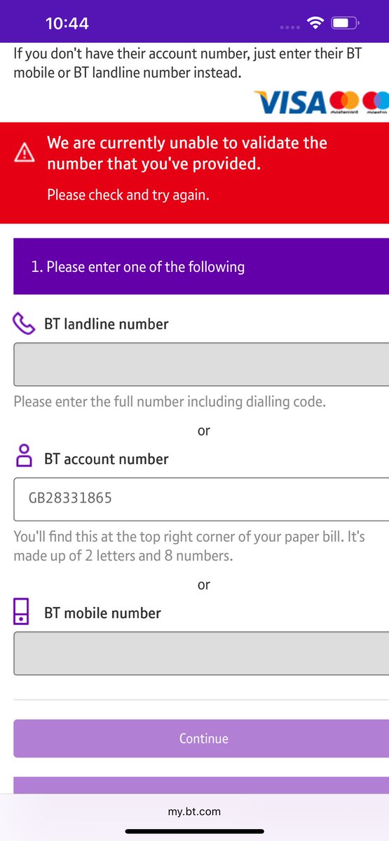 JamesOutram1's tweet photo. @bt_uk how difficult is it to validate a unique account number? Awful tech, non existent customer support and all when I’m trying to pay you. Absolute joke of a company https://t.co/fCLJpGuxBc
