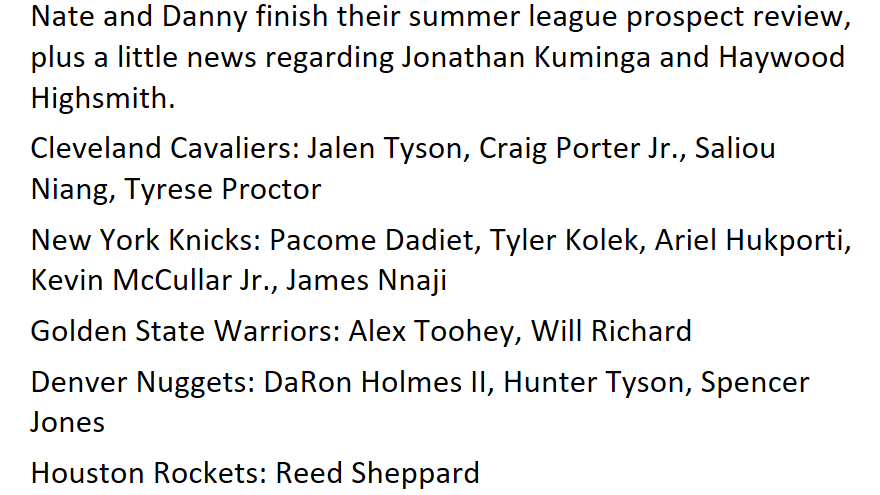 Danny Leroux (@dannyleroux) on Twitter photo Dunc'd On Prime: CLE, NYK, GSW, DEN, and HOU Summer League Prospect Review with <a href="/NateDuncanNBA/">Nate Duncan</a>
Join us:
duncdon.supportingcast.fm Dunc'd On Prime: CLE, NYK, GSW, DEN, and HOU Summer League Prospect Review with <a href="/NateDuncanNBA/">Nate Duncan</a>
Join us:
duncdon.supportingcast.fm