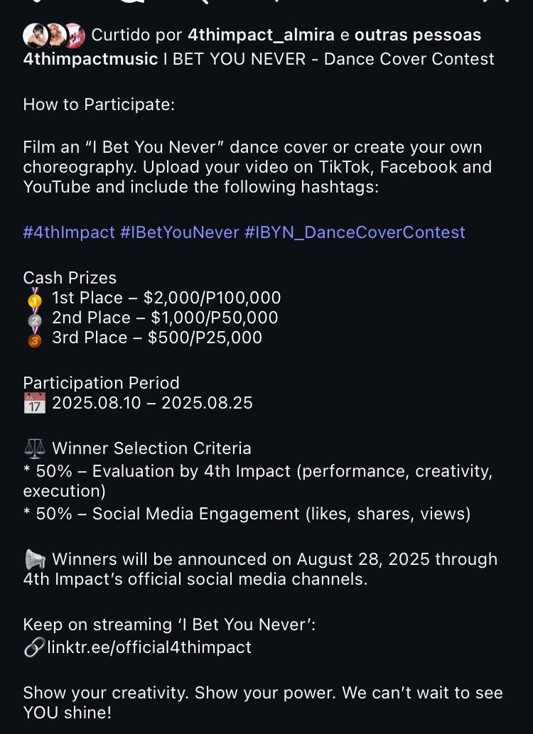 4SistersBrasil's tweet photo. Quer ganhar $2000? Grave um vídeo dançando I BET YOU NEVER e poste no tiktok e no Instagram! Boa sorte 🍀 https://t.co/E7LdcKt4YY
