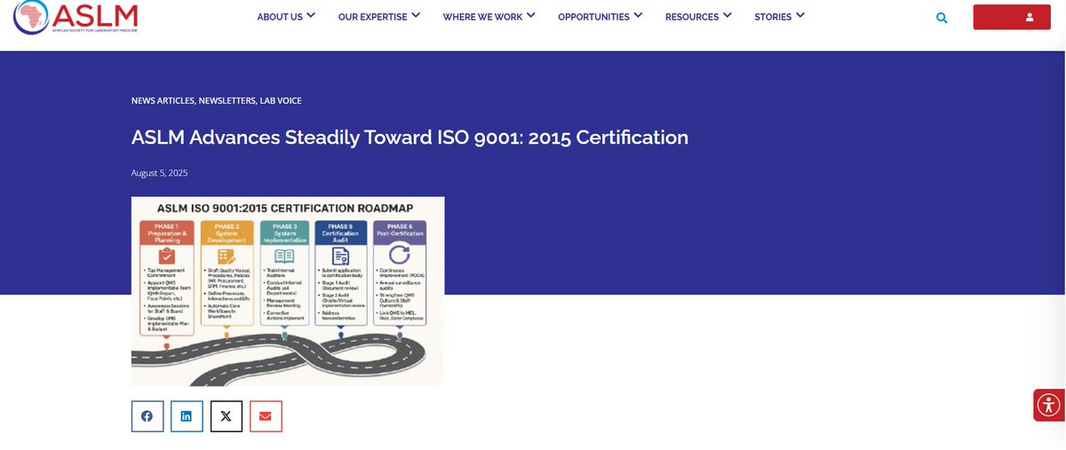 📌 In the latest #LabVoice feature, discover how ASLM is building a culture of quality to strengthen Africa’s laboratory systems.

Since April 2023, we have been on a transformation journey toward ISO 9001:2015 Quality Management System (QMS) certification — a milestone that will