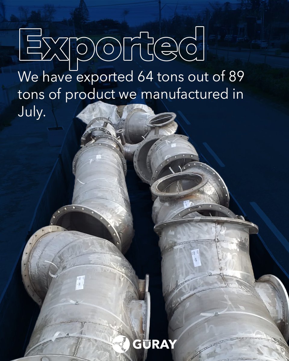 Guraygemispool's tweet image. We have exported 64 out of 89 tons of product we manufactured in July.

-

Temmuz ayında yaptığımız 89 ton üretimin 64 tonunu ihraç ettik.

#güraygemi #guraypipespools #pipespool #shipbuilding #export #tersanecilik #üretim #ihracat