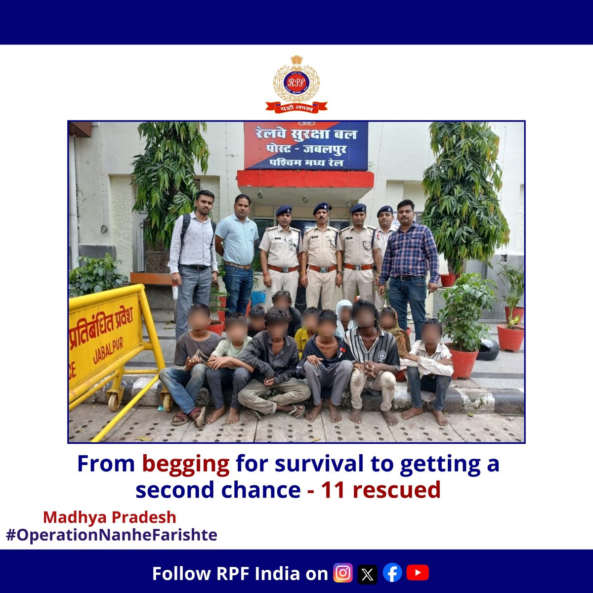 Ages? Just 8–15 
Dreams? School, friends, freedom
Reality? Begging on station platforms.

#RPF Jabalpur along with members of #CWC rescued 9 minors &amp; 2 youths from begging at stations. All were presented before Childline for rehabilitation.
#OperationNanheFarishte