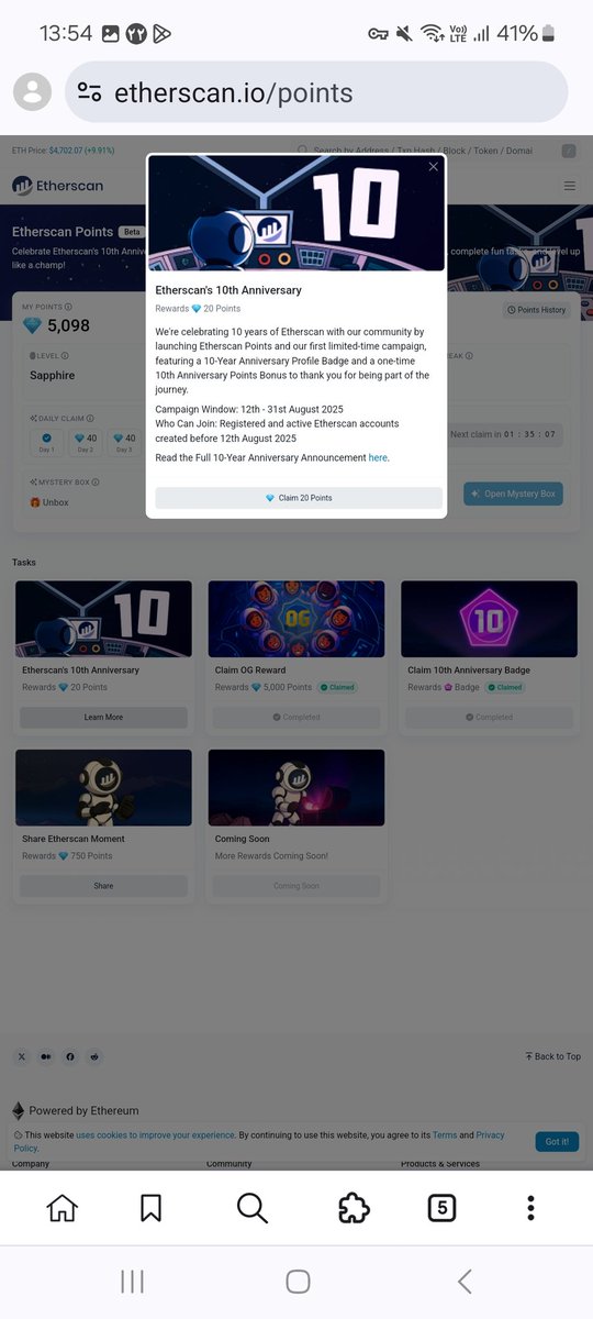 Go claim your OG points if had created <a href="/etherscan/">etherscan.eth</a>  account before.

#10YearsofEtherscan
