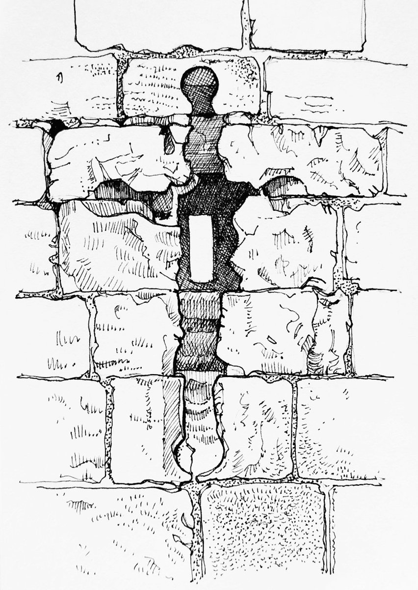 allantadams's tweet photo. A loop for #WindowOnWednesday, an arrow loop with oillets in fact, in the wall of Marygate water tower York. A tower round on the outside, octagonal inside by the River Ouse.
#MarygateTower
#drawing
#illustration https://t.co/jvw2t69dBq