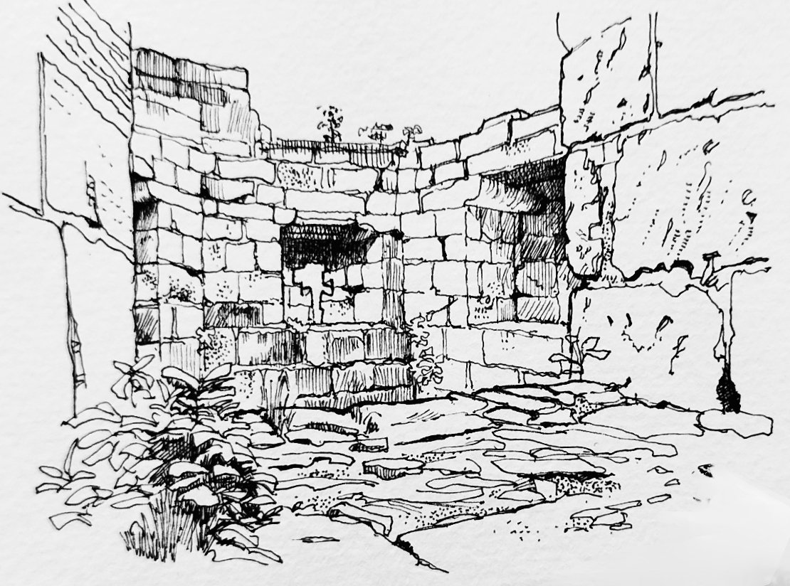 allantadams's tweet photo. A loop for #WindowOnWednesday, an arrow loop with oillets in fact, in the wall of Marygate water tower York. A tower round on the outside, octagonal inside by the River Ouse.
#MarygateTower
#drawing
#illustration https://t.co/jvw2t69dBq