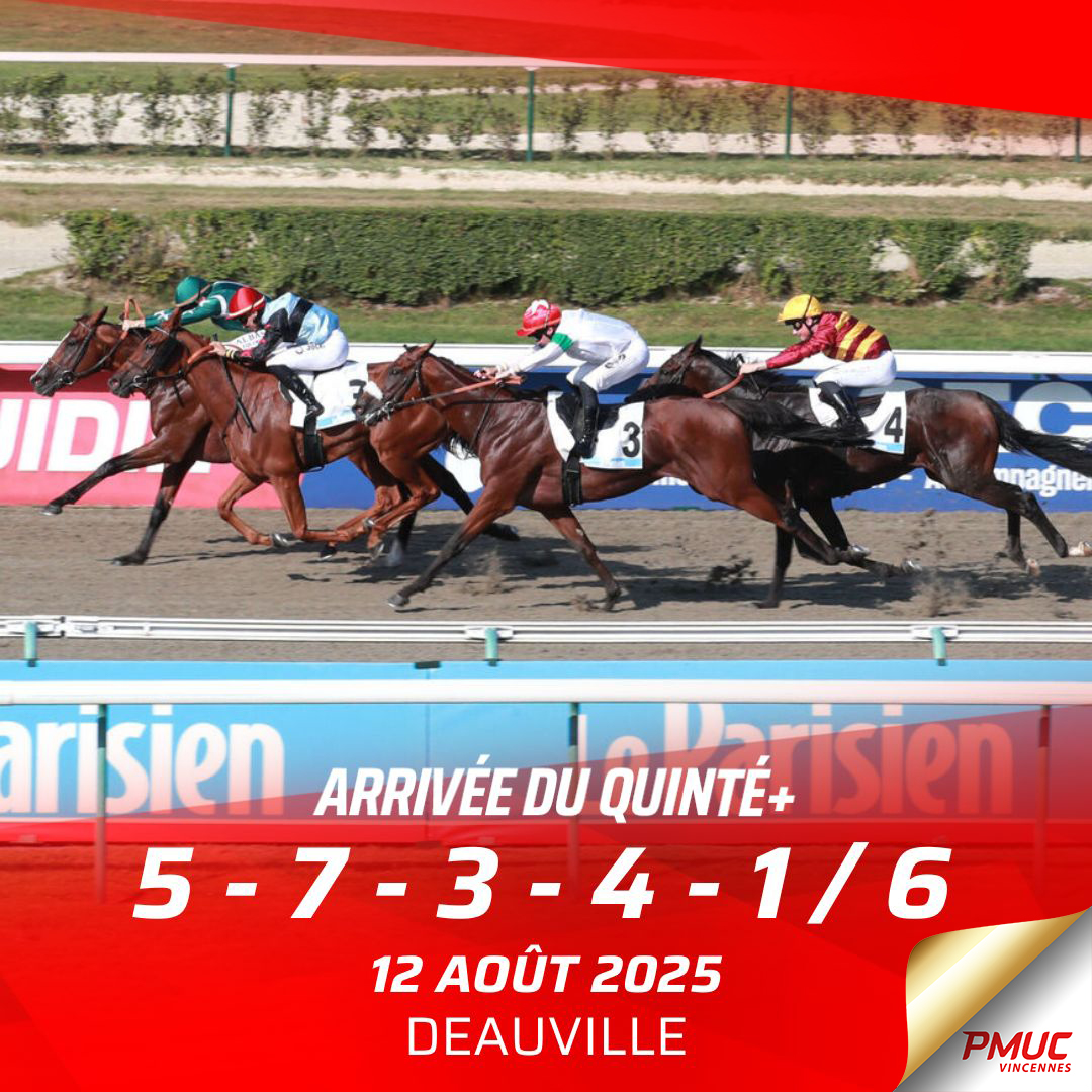 pmuc_vincennes's tweet photo. 📢 Résultats du Quinté+ de ce mardi à Deauville 🐎✨

Voici l’arrivée officielle : 5 – 7 – 3 – 4 – 1 / 6 🔢
👏 Bravo à tous ceux qui ont trouvé la bonne combinaison !

Et vous, aviez-vous le bon ticket aujourd’hui ? 😉🎫

#PMUCVincennes #QuintéPlus #CourseHippique #Deauville https://t.co/hCnQ1iGtxC