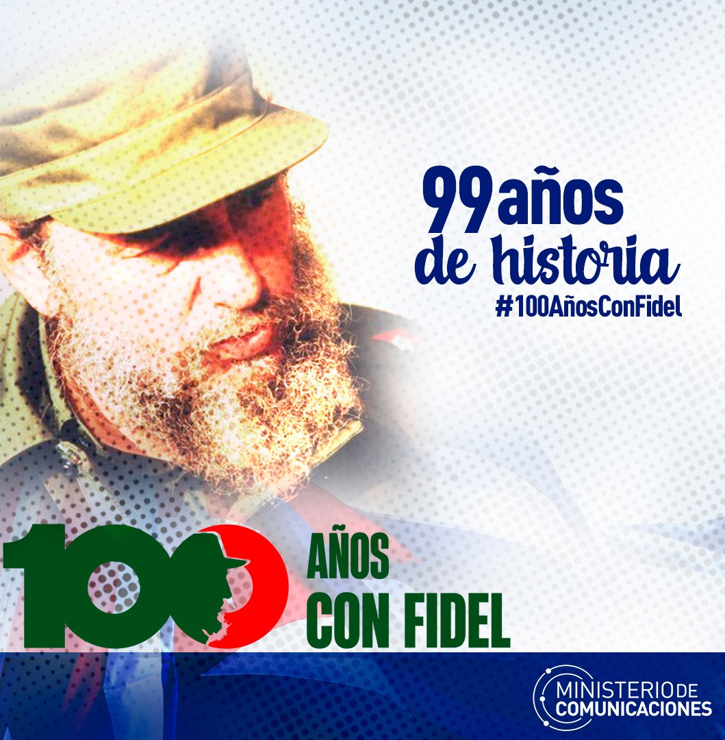 Hoy #Cuba honra el legado eterno de Fidel en el Aniversario 99 de su Natalicio. Desde <a href="/MINCOMCuba/">Ministerio de Comunicaciones Cuba</a>, seguimos su legado y dejaremos constituido en todo el país el Destacamento "Comunicadores del Centenario " para arribar a los #100AñosConFidel con un amplio programa de cumplido.