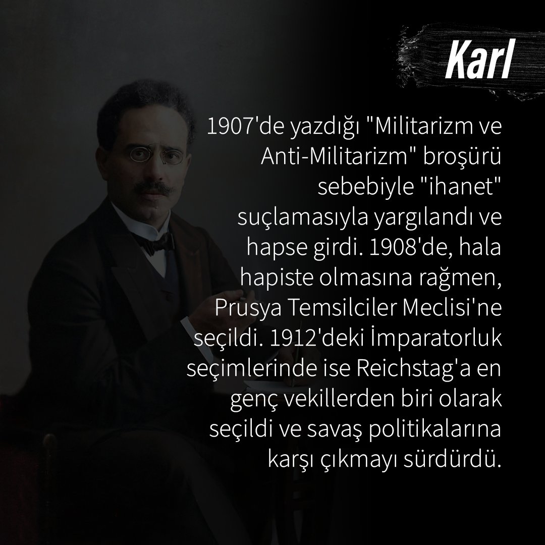 Karl Liebknecht 13 Ağustos 1871 tarihinde doğdu.

Liebknecht, Alman Devrimi ve Spartaküs Birliği'nin önderlerindendi. Yaşam boyu yoldaşı olan Rosa Luxemburg ile beraber katledildi.

Liebknecht kimdir👇