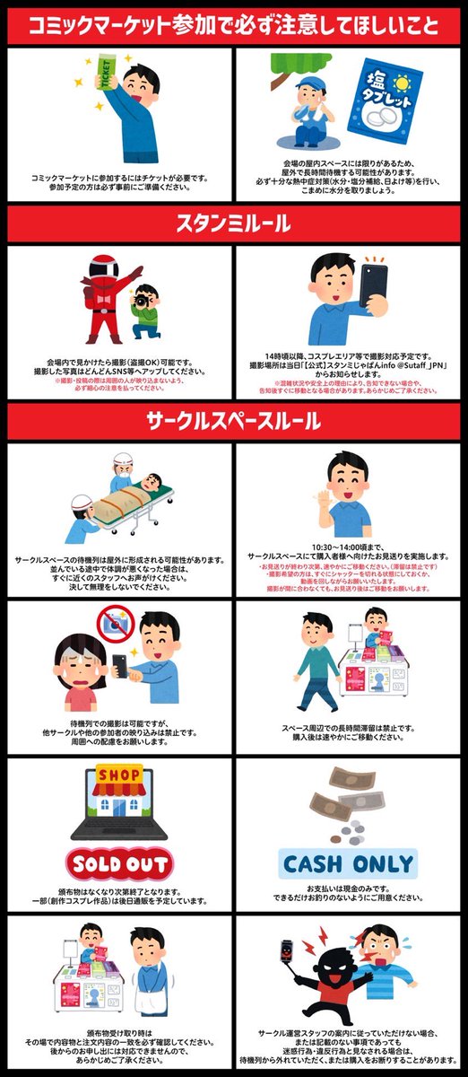 コミケはじめて来る人もいるだろうからルール表作ったよー。 来る人 