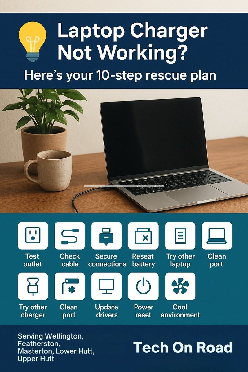 Techonroad's tweet image. Laptop not charging? Don’t panic just yet!

From loose cables to power surges, we’ve put together 10 quick troubleshooting tips that could save your day and your battery.

Read more: techonroad.co.nz/laptop-charger…

 #TechTips #WellingtonNZ #ComputerRepair #LaptopFix #Troubleshooting