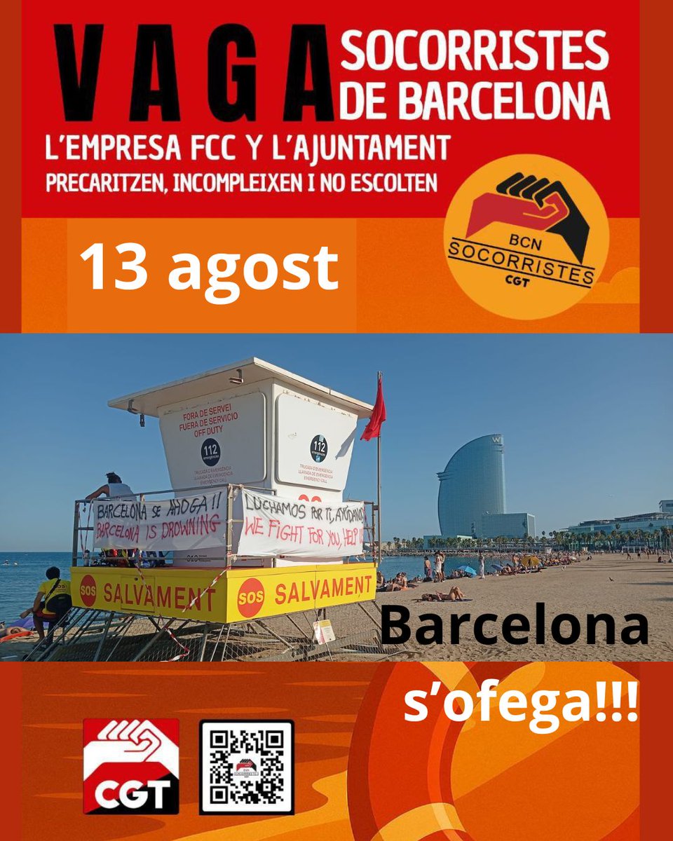manelmarquez's tweet photo. Jo amb el socorristes de Barcelona!
13 dies de VAGA INDEFINIDA 
L'Ajuntament de  @bcn_ajuntament és el responsable de la terrible situació del socorristes de #Barcelona.
L'empresa @FCC_MA també per mantenir un contracte infravalorat.
Doneu suport als/es vaguistes.
@socorristasbcn https://t.co/hm275wnWMD