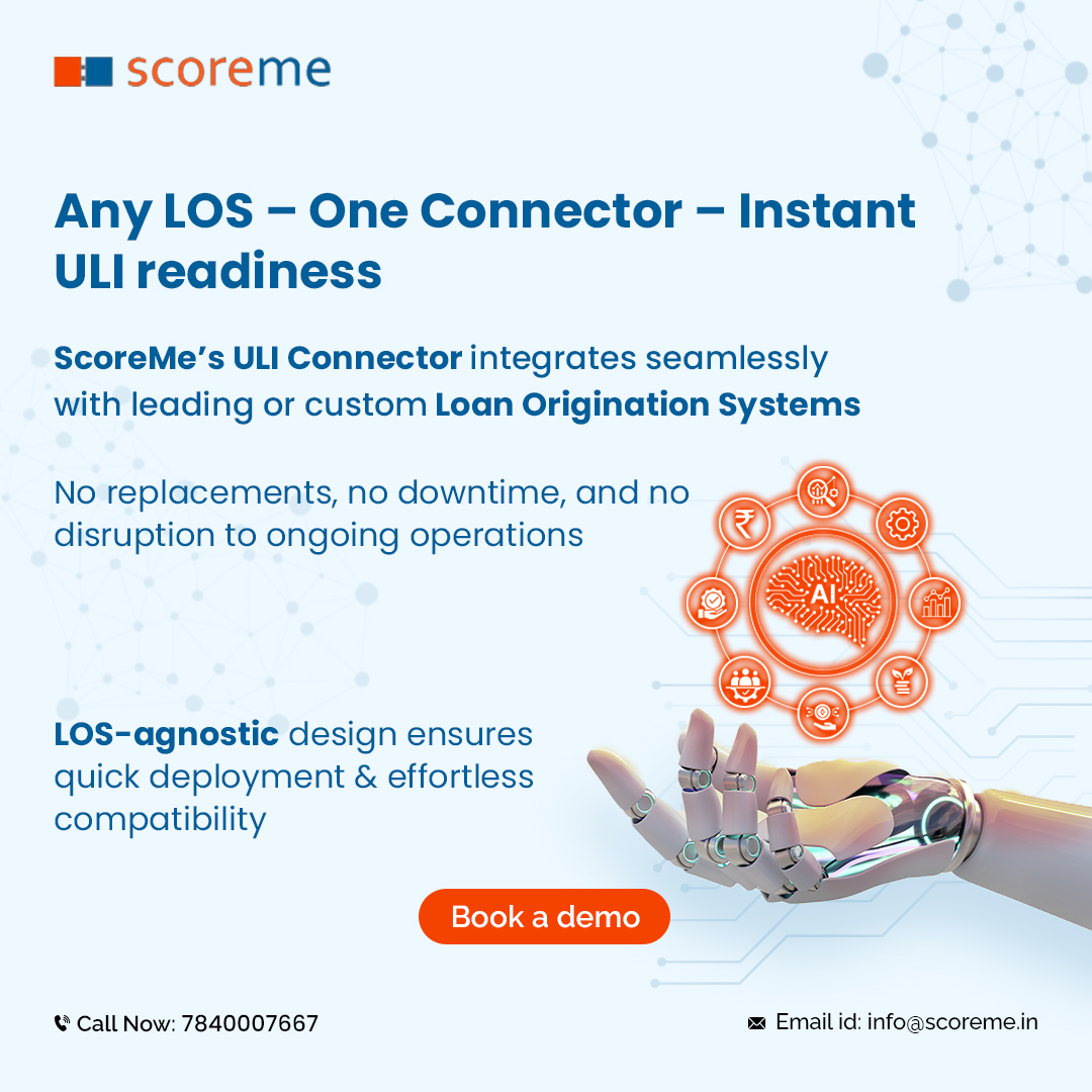 ScoremeSolution's tweet image. Make any LOS instantly ULI-ready—no rip-and-replace, no costly migrations.
ScoreMe’s ULI Connector plugs into enterprise or custom LOS with zero downtime.
Keep lending workflows uninterrupted.
Book a demo: services.scoreme.in
#digitallending #scoremesolutions #uli #rbih