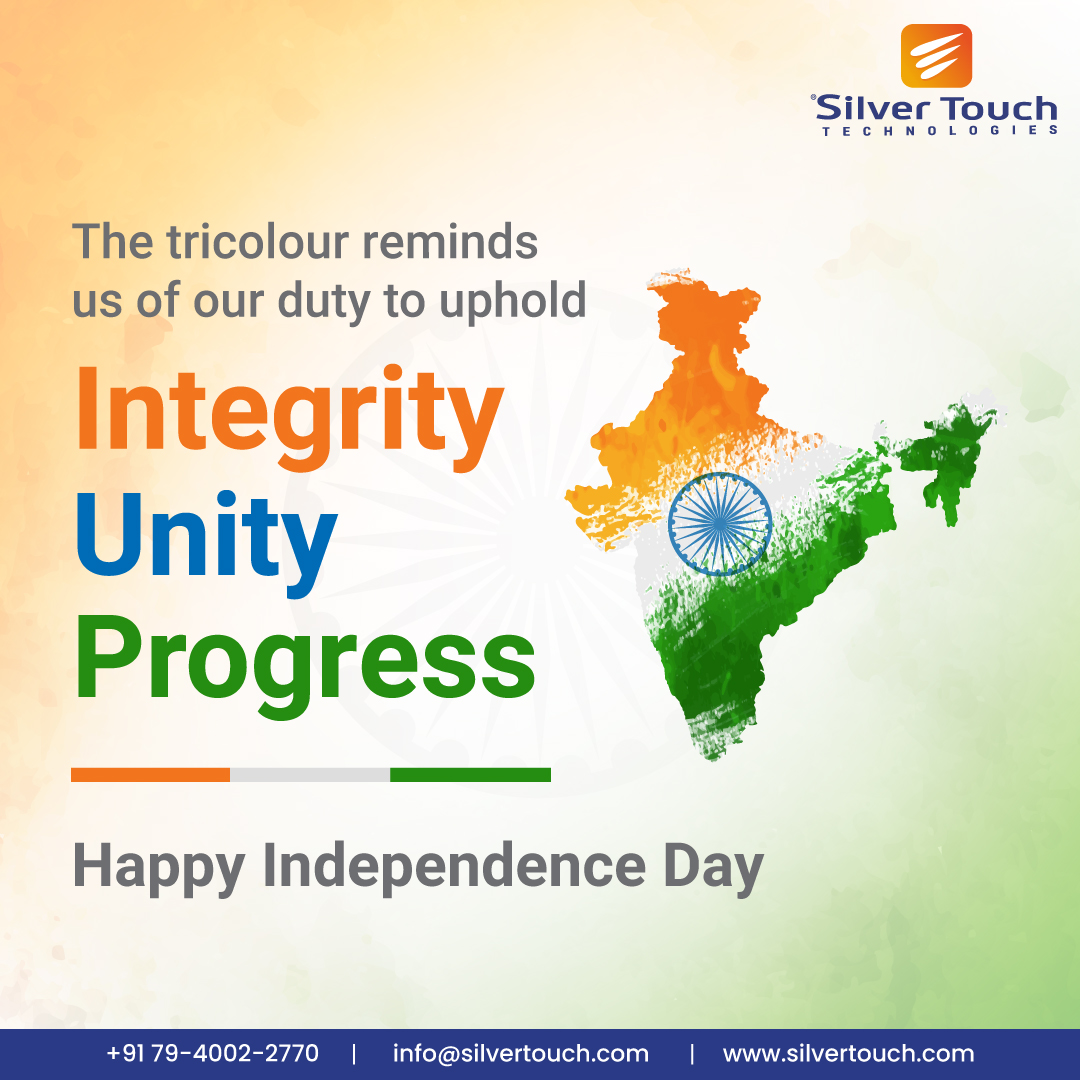 The tricolour reminds us of the values we uphold — Integrity, Unity &amp; Progress.

At Silver Touch Technologies, we strive to build a stronger, innovative India.

🇮🇳 𝗛𝗮𝗽𝗽𝘆 𝗜𝗻𝗱𝗲𝗽𝗲𝗻𝗱𝗲𝗻𝗰𝗲 𝗗𝗮𝘆!

#IndependenceDay #ProudToBeIndian #SilverTouchTechnologies