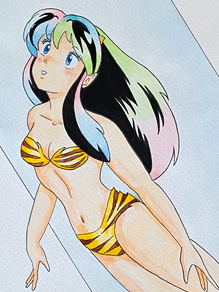ラムちゃん(透明水彩)

最近アクリル絵の具が続いたので、今回は髪のベタ塗り以外は透明水彩絵の具で仕上げました。
原作とアニメをミックスした感じで☺️

透明水彩は失敗すると復旧出来ない画材ですが、アクリルより勝負時間は短く思い通りになれば楽しいです🎨🖌️😊
#uruseiyatsura
#うる星やつら