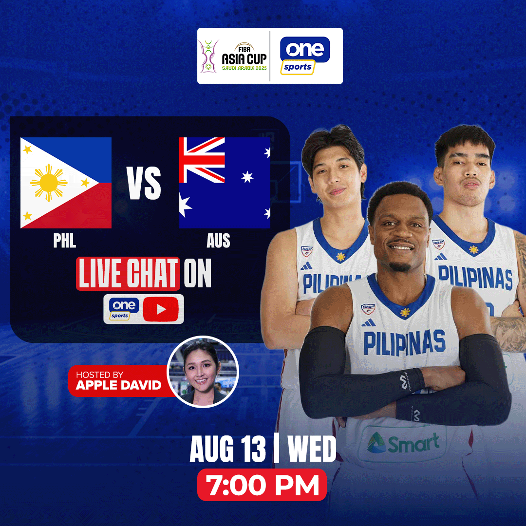JOIN THE CONVERSATION 💬🇵🇭

Step up with an electric vibe and comment your thoughts on the One Sports’ YouTube Live Chat Party as the #GilasPilipinas Men take on Australia in a highly anticipated quarterfinals face off in the 2025 FIBA #AsiaCup this Wednesday at 7:00 p.m.!