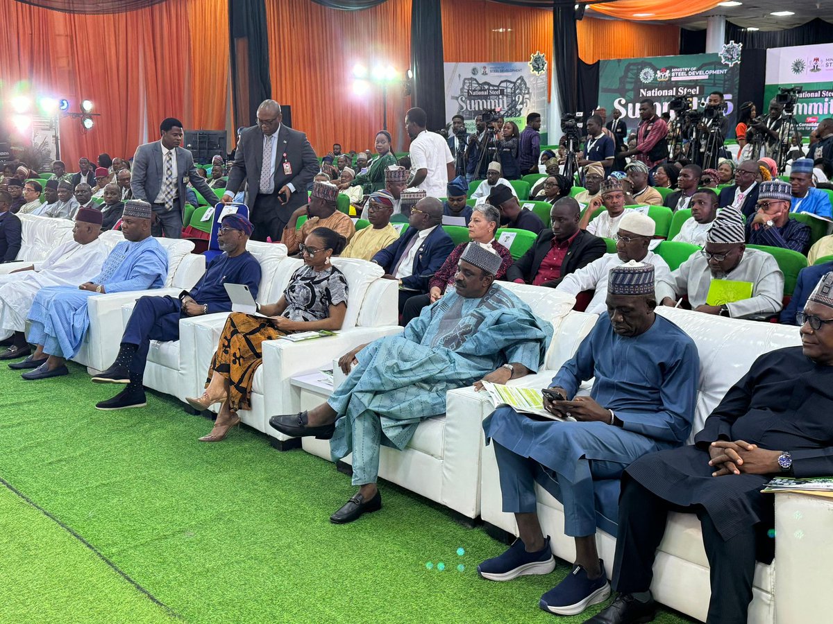 voiceofnigeria's tweet image. Vice President Kashim Shettima, representing President Bola Ahmed Tinubu, attended the 2025 National Steel Summit in Abuja to discuss revitalising Nigeria’s steel sector.

#NationalSteelSummit #SteelDevelopment #nigeriaEconomy #KashimShettima  #GlobalCompetitiveness