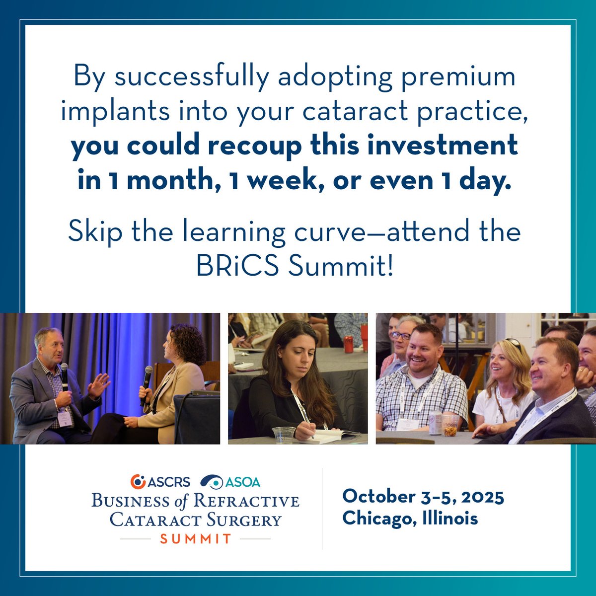 Here are the agenda details you’ve been waiting for bit.ly/3H9EAPJ. The BRiCS Summit—October 3–5 in Chicago—will give you the knowledge and tools you need to successfully implement premium implants in your practice.